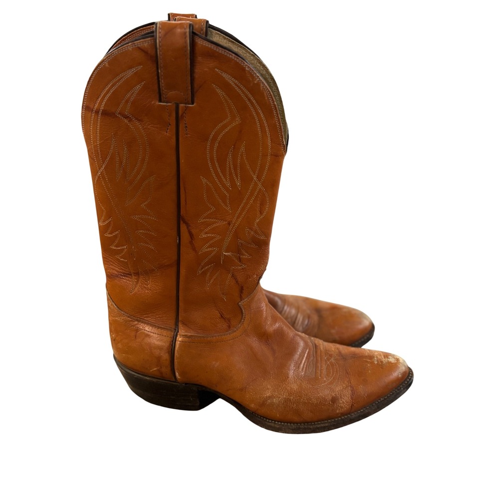 Justin Boots 1632 Mens Tan Leather Western Cowboy Boots Made in USA Size 11 D